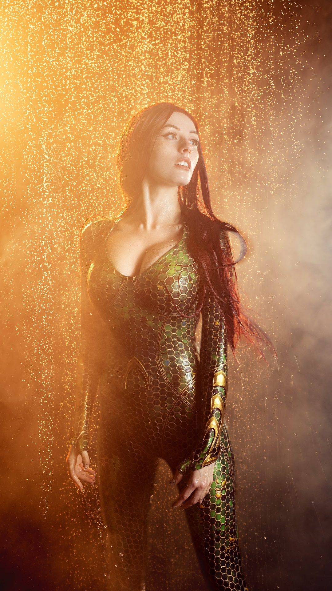 Mera cosplay in golden rain HD Phone Wallpaper