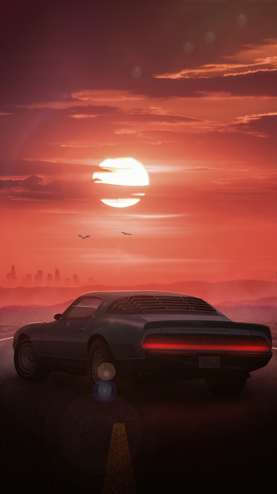 Digital Art of a Car at Sunset HD Phone Wallpaper
