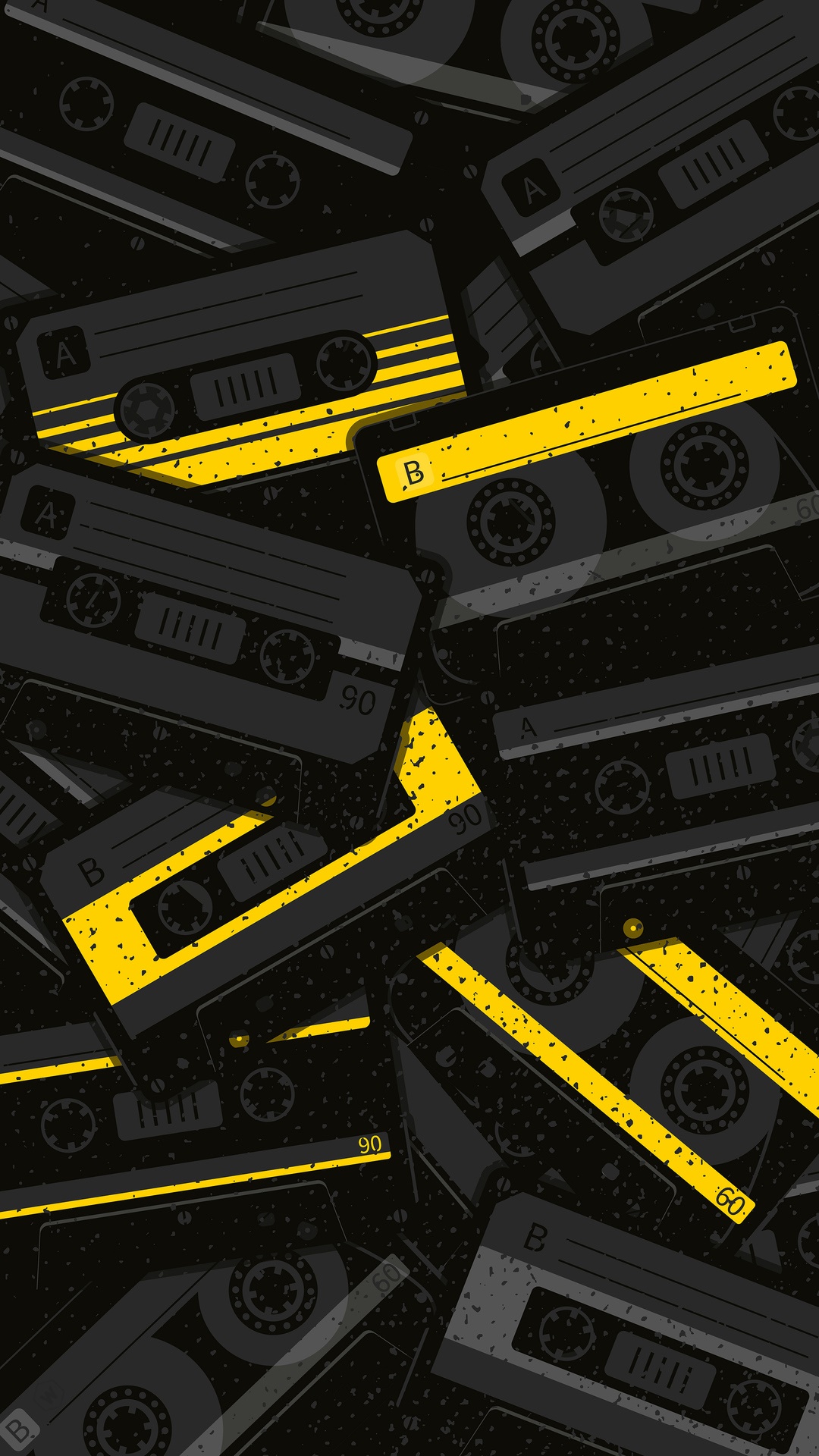 Cassette Tapes Pattern with Yellow Accents HD Phone Wallpaper
