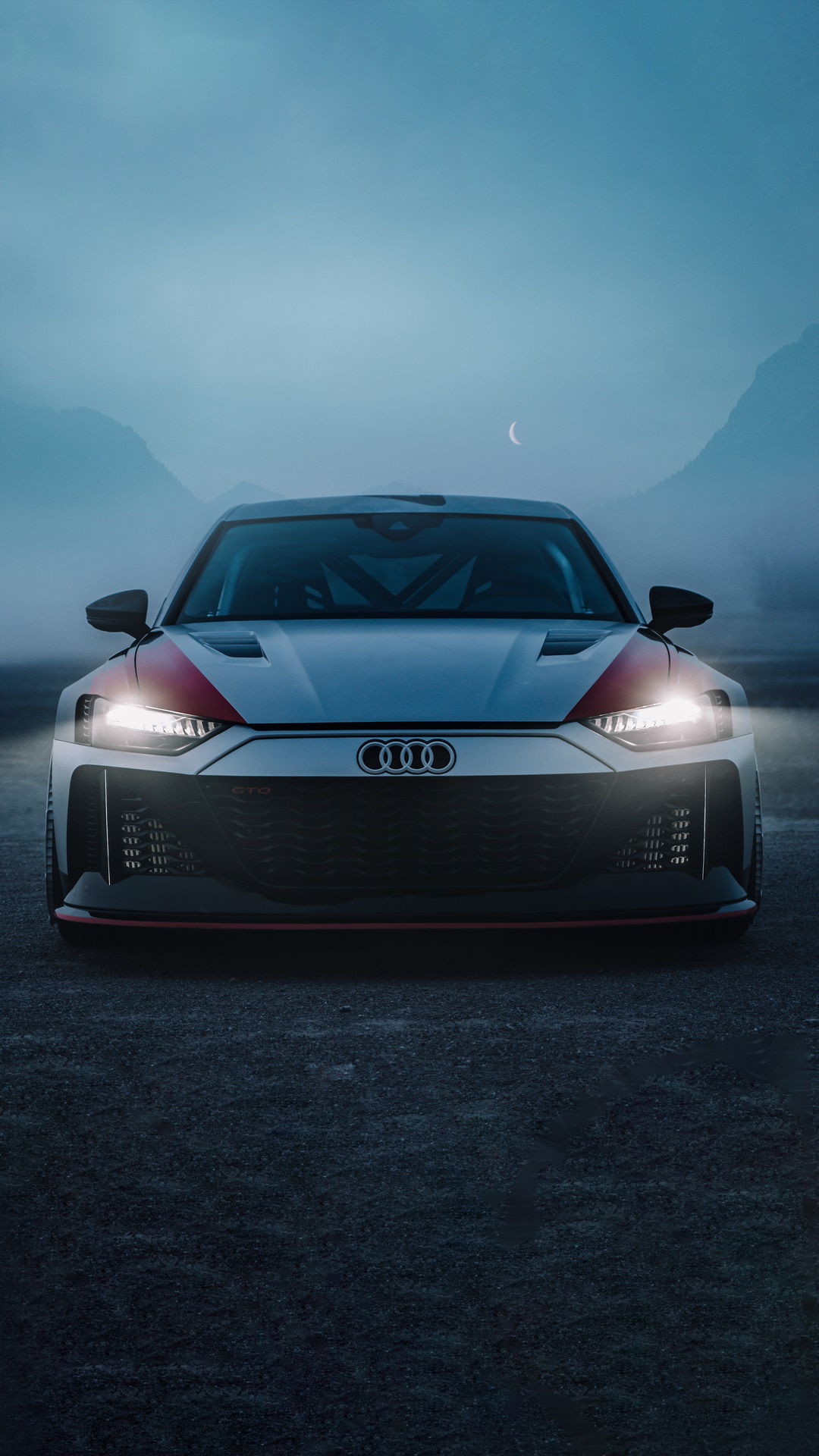 Audi RS6 GTO concept car in a foggy landscape HD Phone Wallpaper