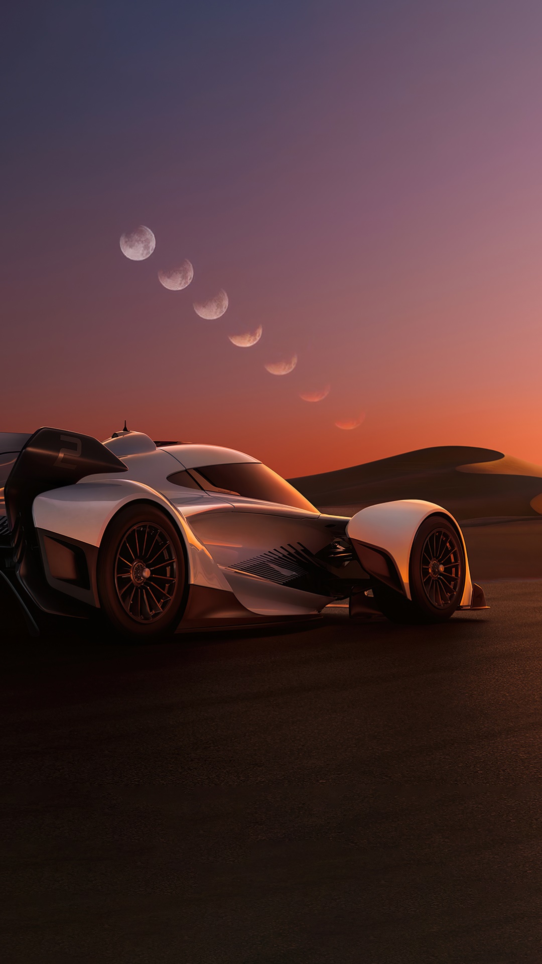 McLaren Solus GT in a desert landscape at sunset HD Phone Wallpaper