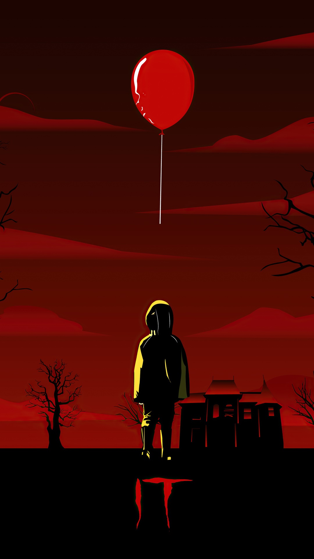 Minimalist IT movie poster with a red balloon HD Phone Wallpaper