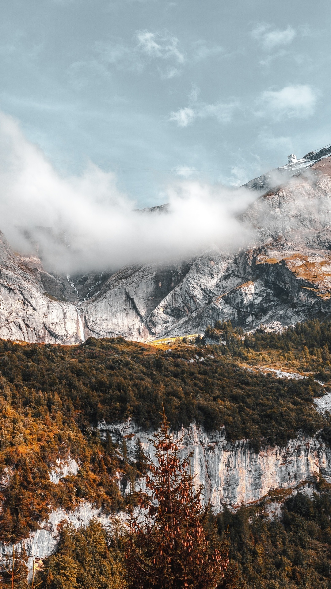 Mountains with forest and clouds HD Phone Wallpaper
