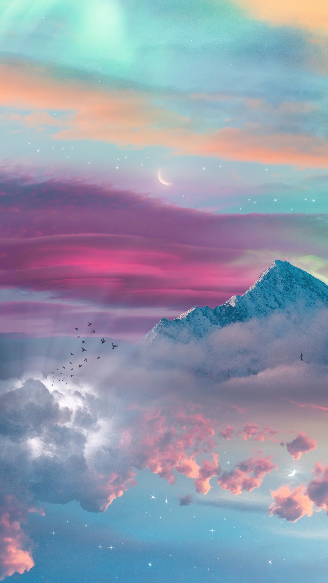 Digital art of a surreal mountain landscape HD Phone Wallpaper
