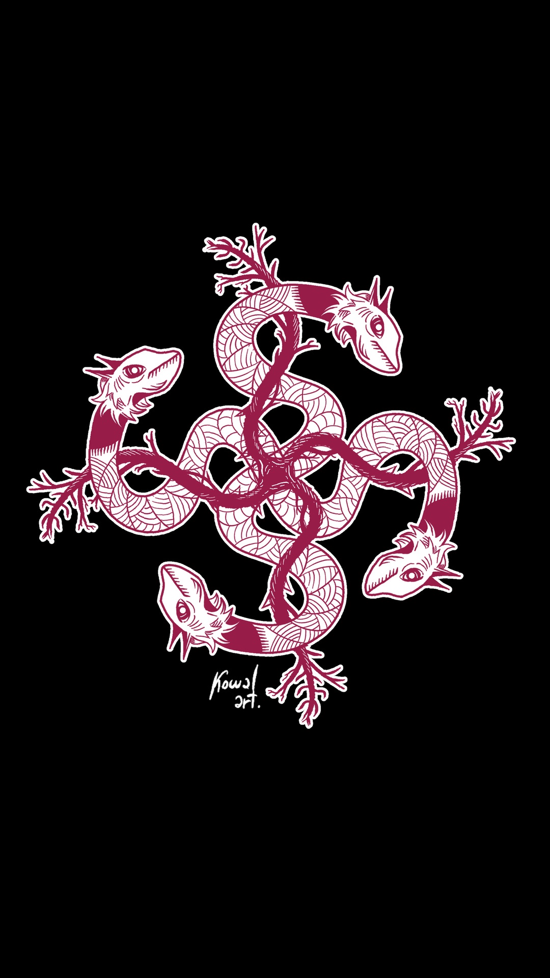 Four intertwined serpents with tree branches HD Phone Wallpaper