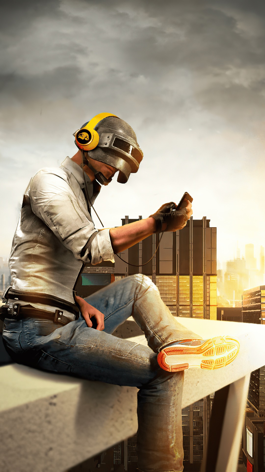 PlayerUnknown's Battlegrounds character sitting on a rooftop HD Phone Wallpaper