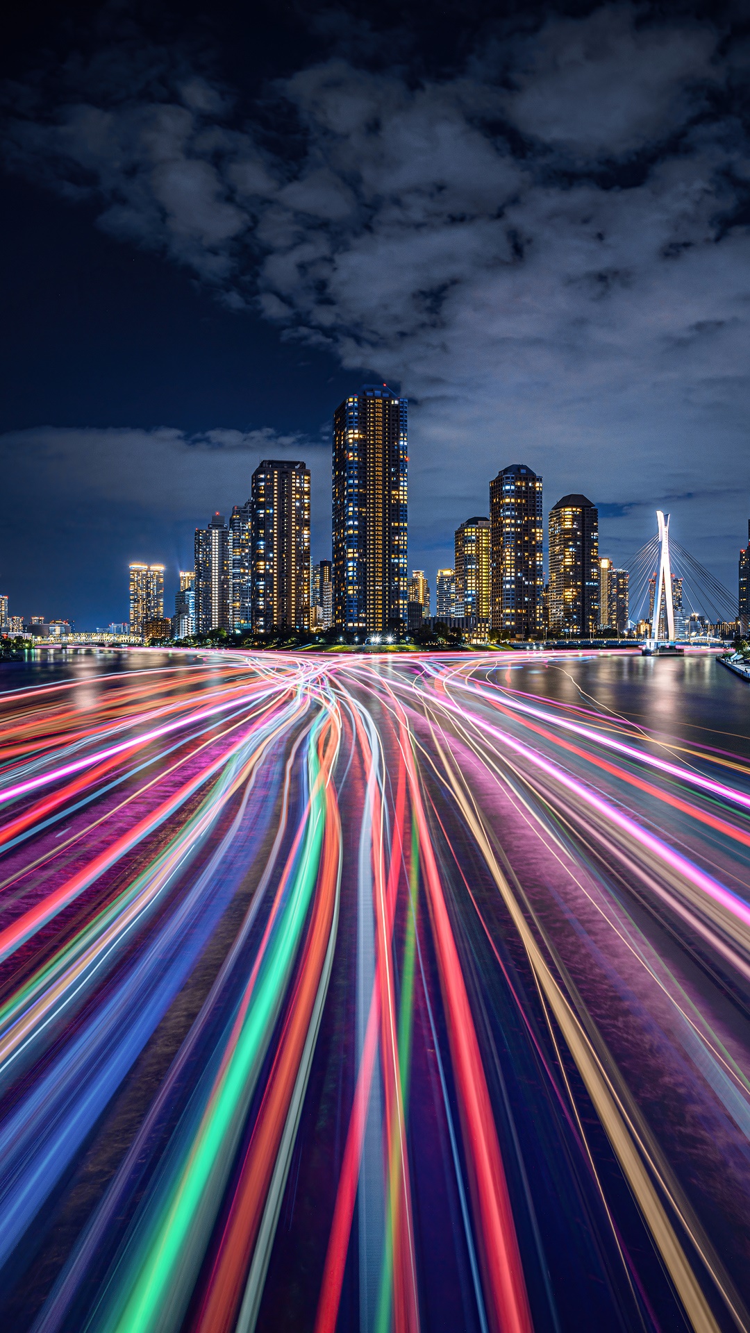 Tokyo cityscape with light trails at night HD Phone Wallpaper
