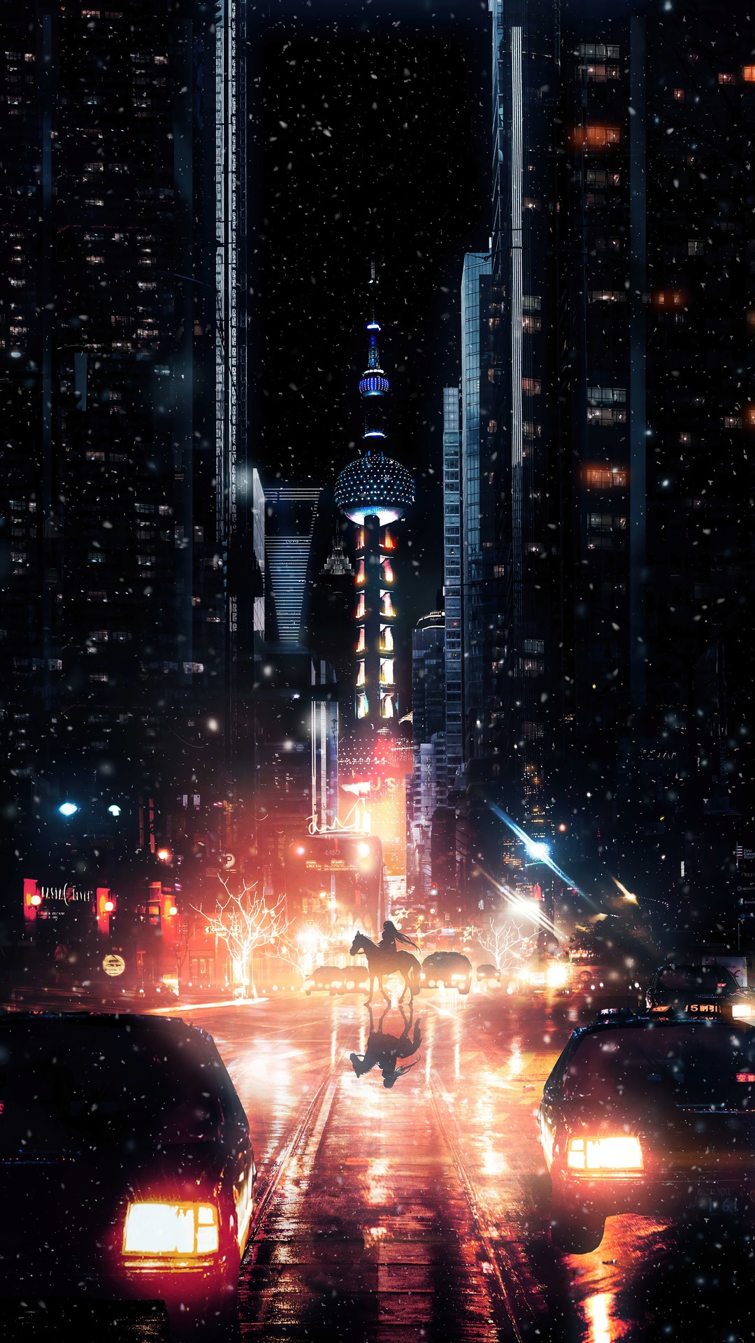 Digital Art 4K of Oriental Pearl Tower at Night HD Phone Wallpaper