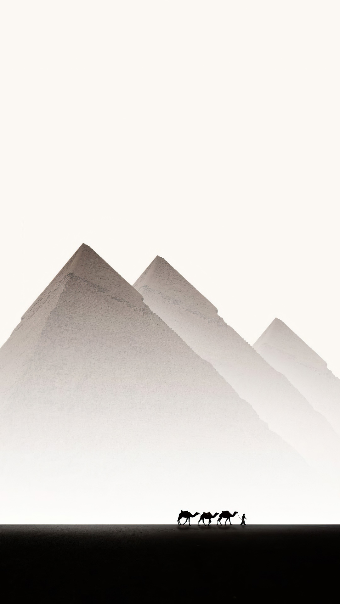 Camels and pyramids in the desert HD Phone Wallpaper