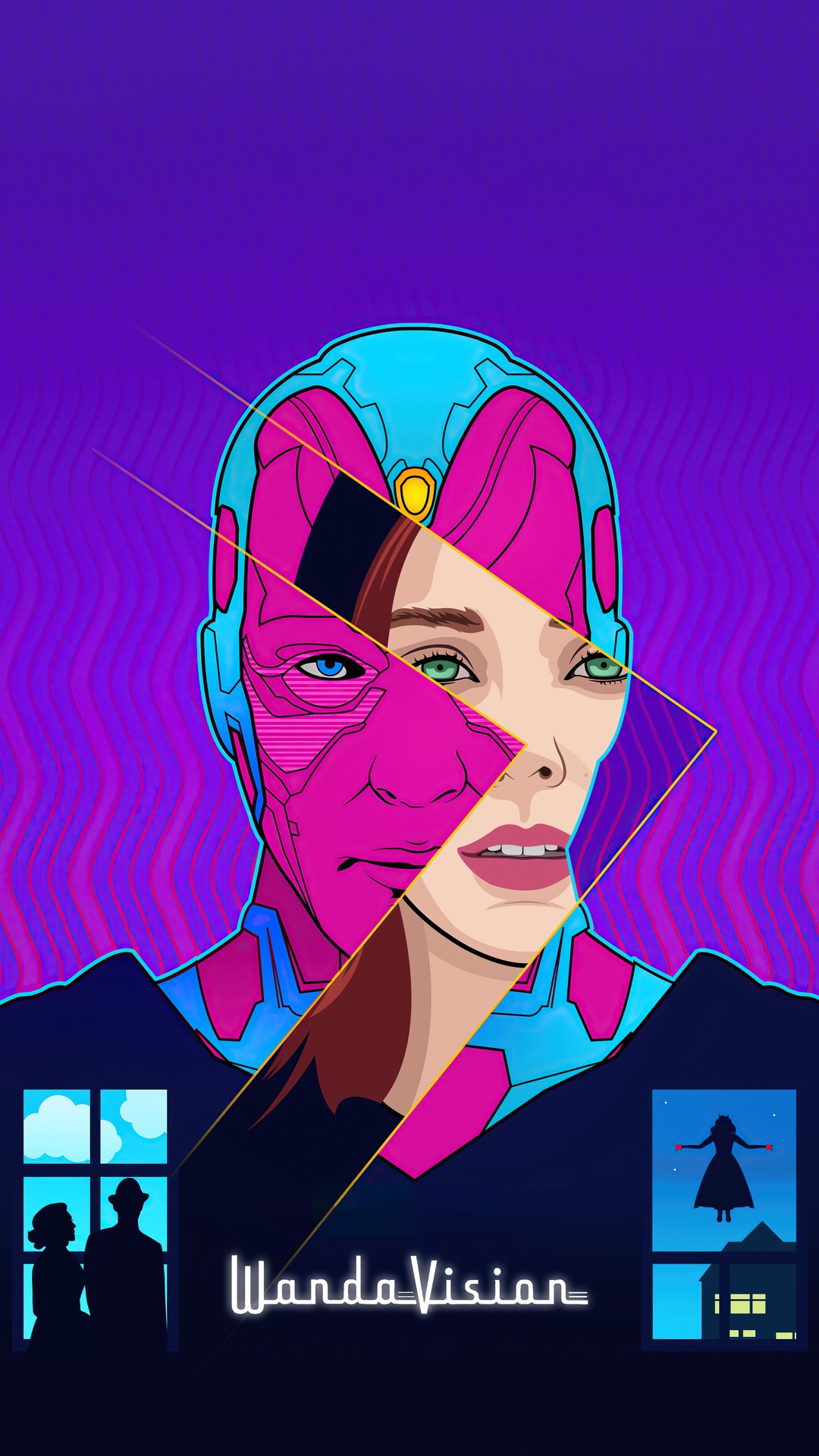 WandaVision: Vision and Scarlet Witch Illustration 4K HD Phone Wallpaper