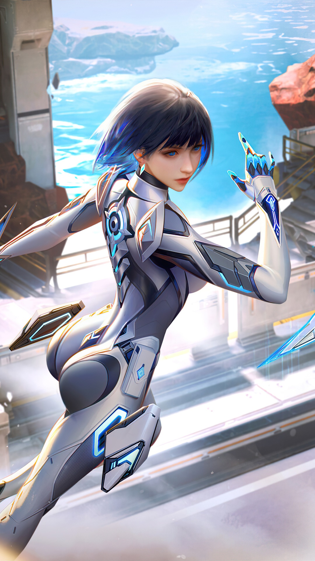 Girl in futuristic suit in a sci-fi environment HD Phone Wallpaper