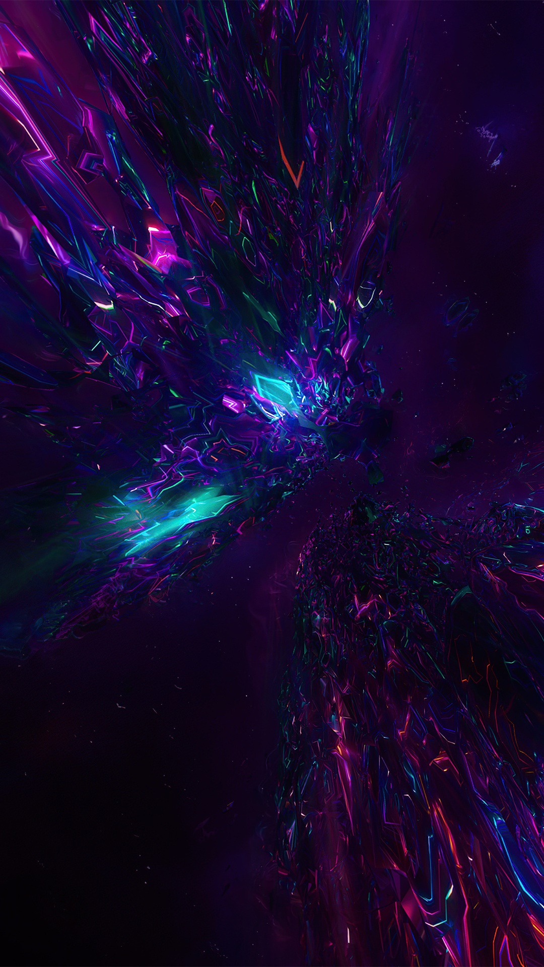 Abstract digital art with purple and blue crystals HD Phone Wallpaper