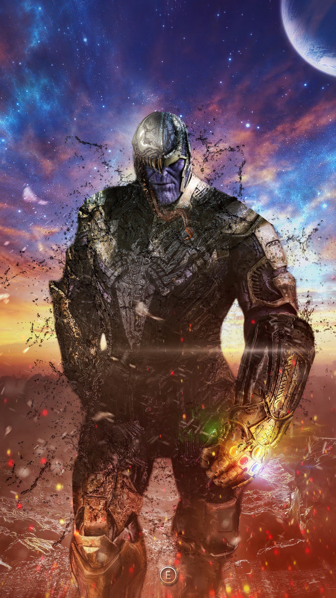 Thanos with the Infinity Gauntlet in Space HD Phone Wallpaper