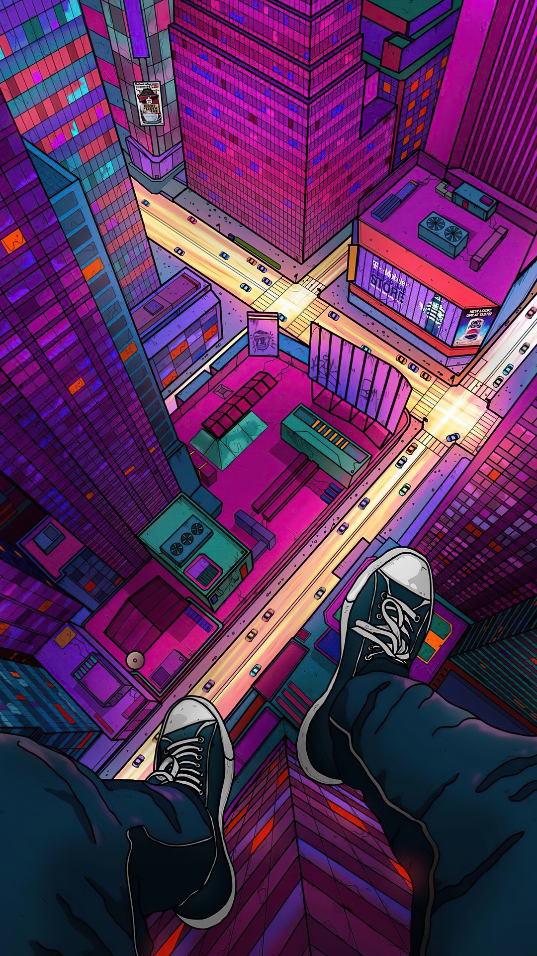 Digital Art of a Cityscape at Night HD Phone Wallpaper