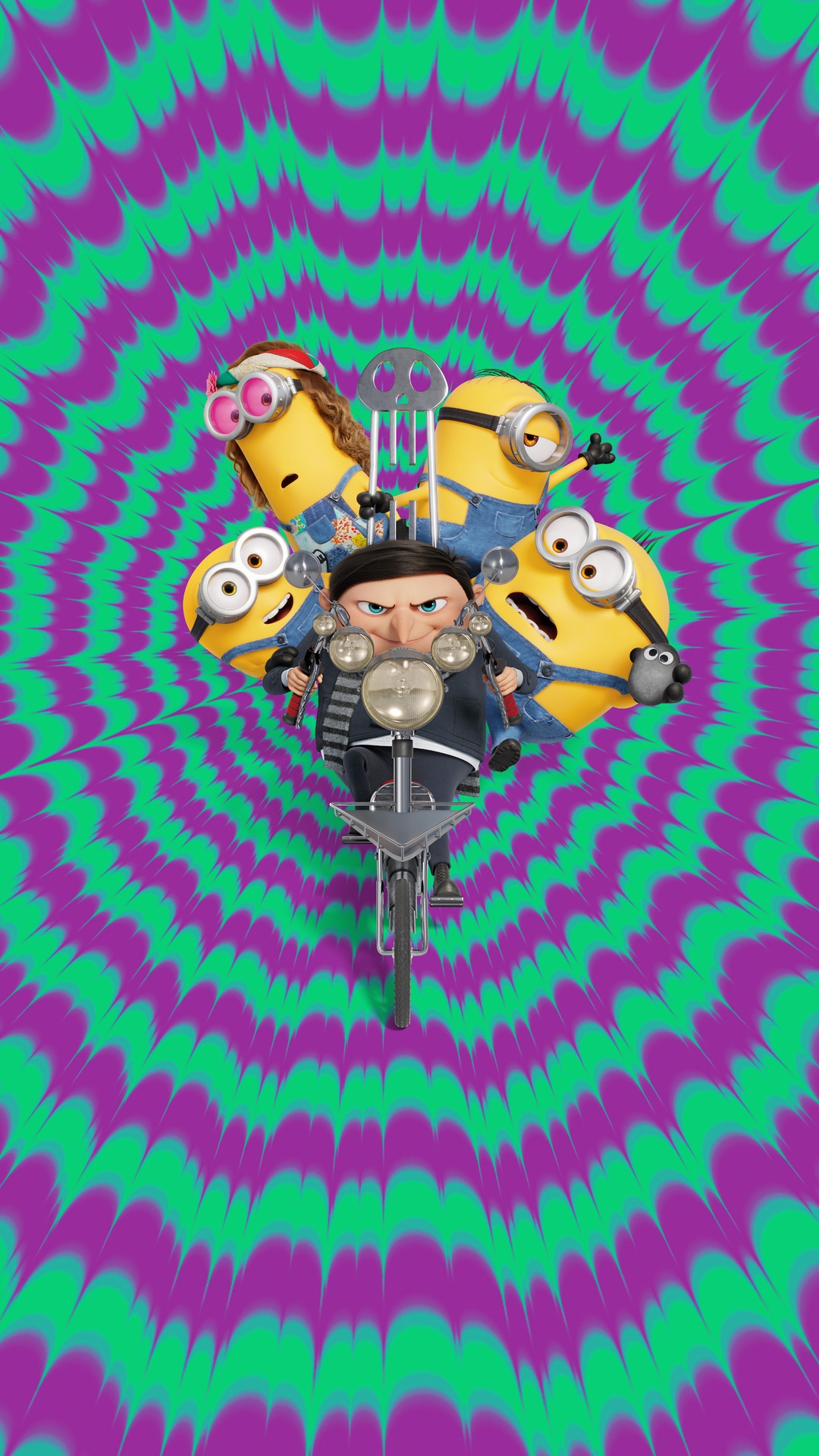 Minions on a Motorcycle with Gru HD Phone Wallpaper
