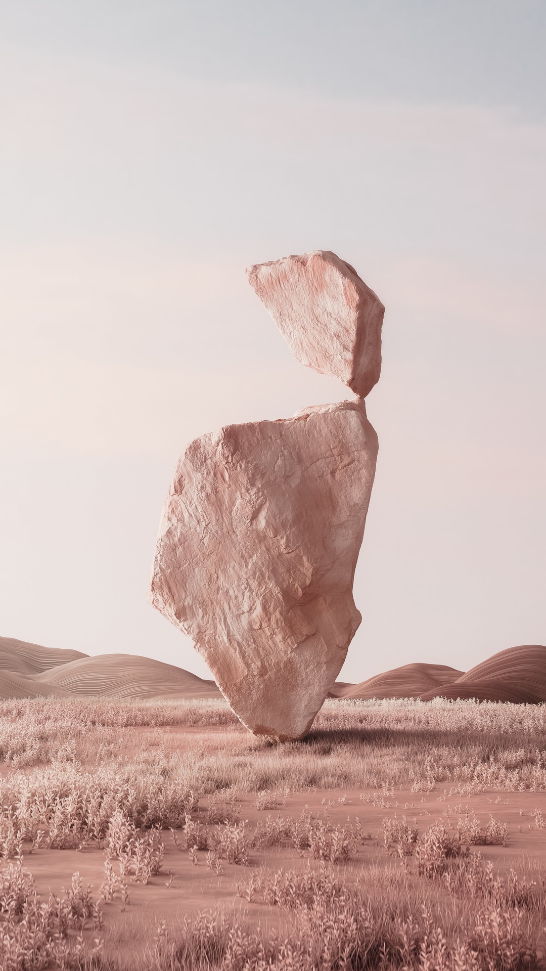 Balanced rocks in a desert landscape HD Phone Wallpaper