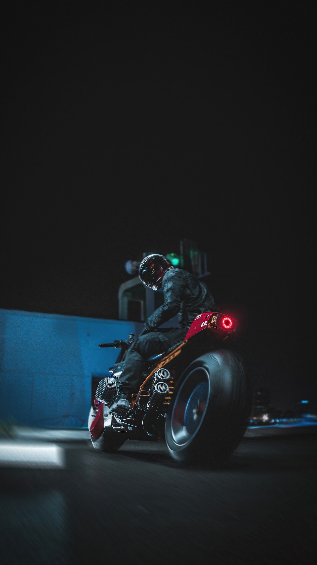 Sci-fi Biker on a Motorcycle at Night HD Phone Wallpaper