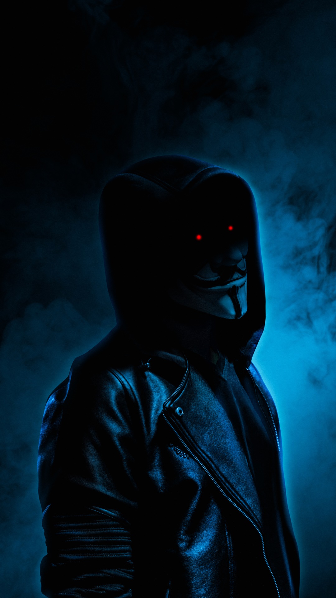Anonymous figure in a black hoodie and leather jacket HD Phone Wallpaper