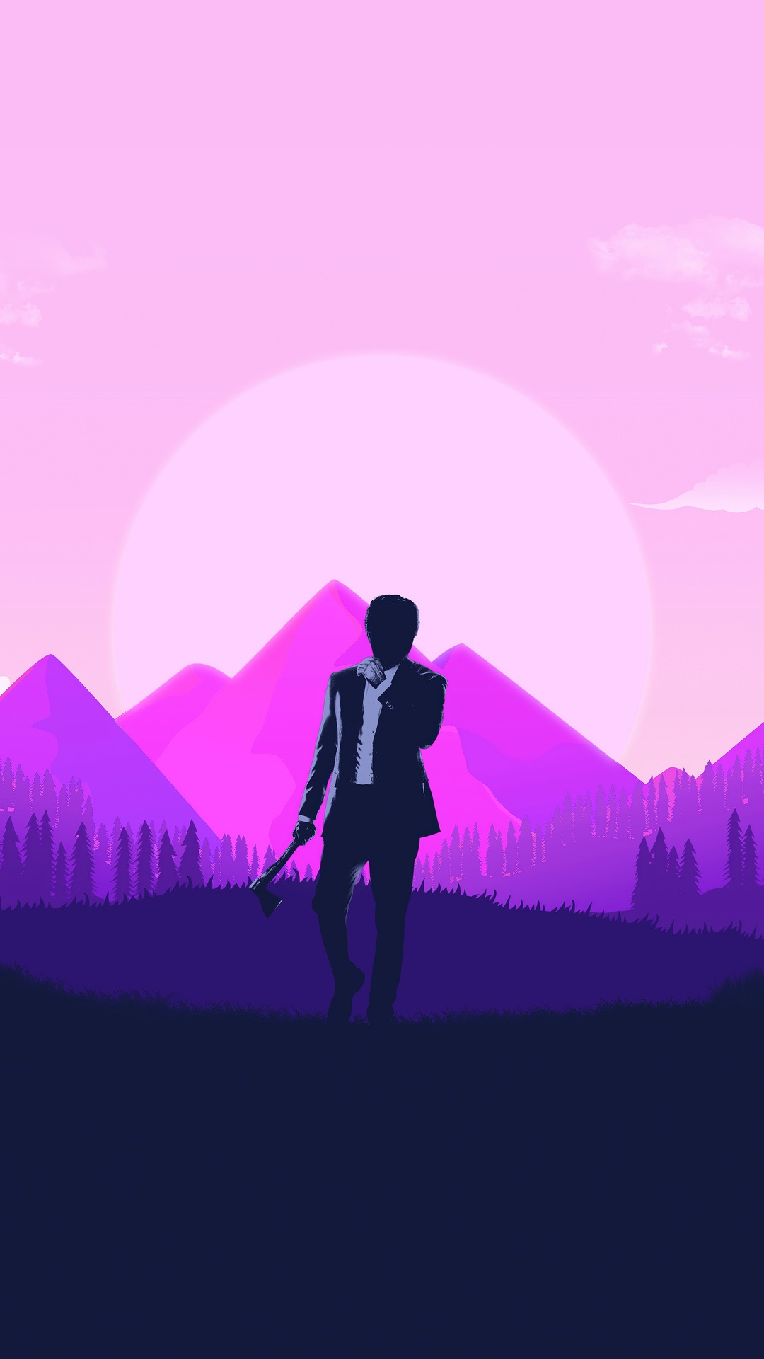 Minimalist Silhouette of a Man with an Axe HD Phone Wallpaper