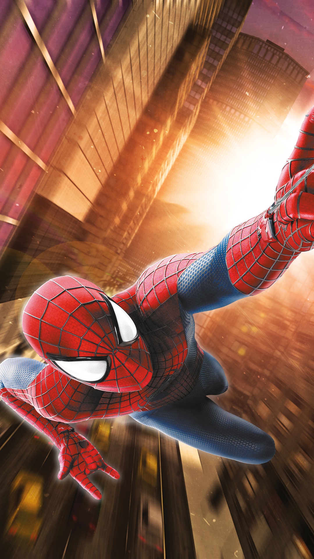 The Amazing Spider-Man Swinging Through City HD Phone Wallpaper
