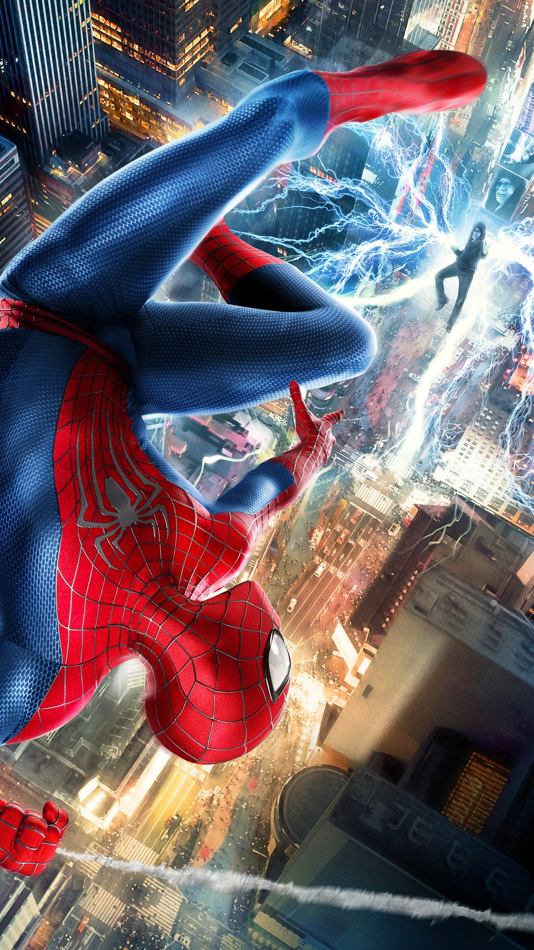 Spiderman fighting Electro in a city HD Phone Wallpaper