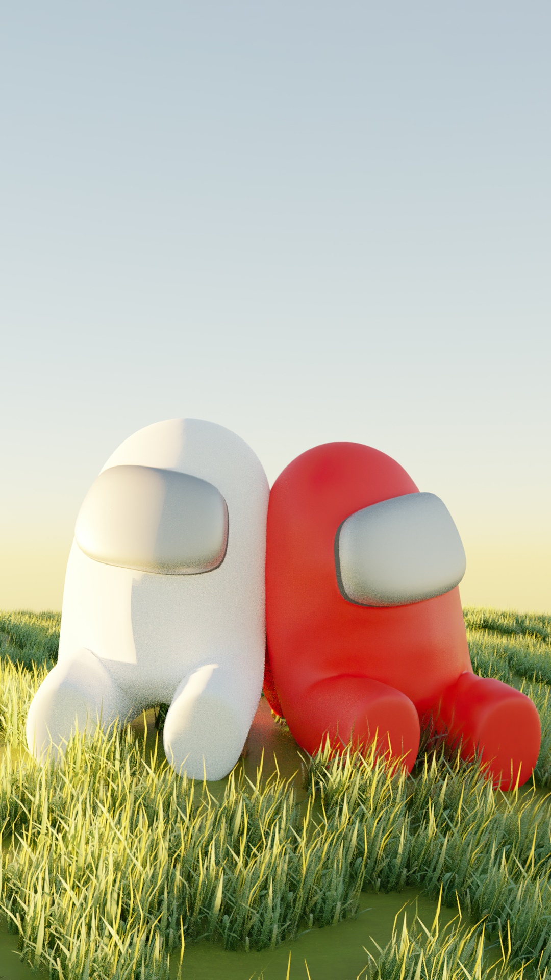Two Among Us characters in a grassy field HD Phone Wallpaper