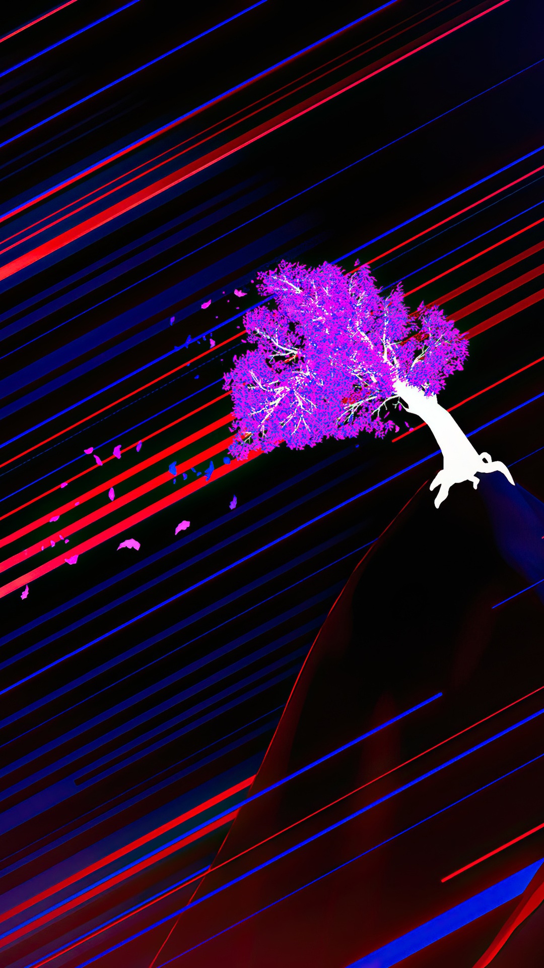 Digital Art of a Purple Tree with Red and Blue Lines HD Phone Wallpaper