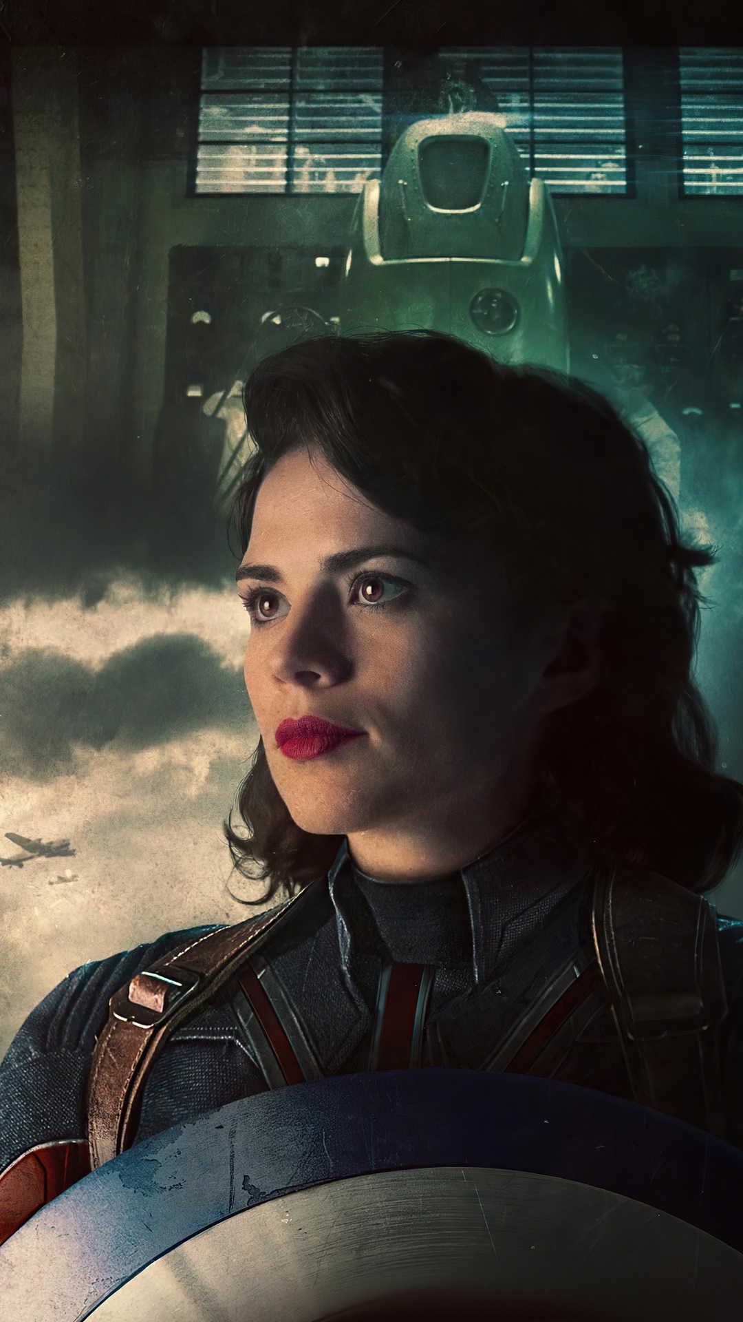 Captain Carter with Shield and Aircraft HD Phone Wallpaper
