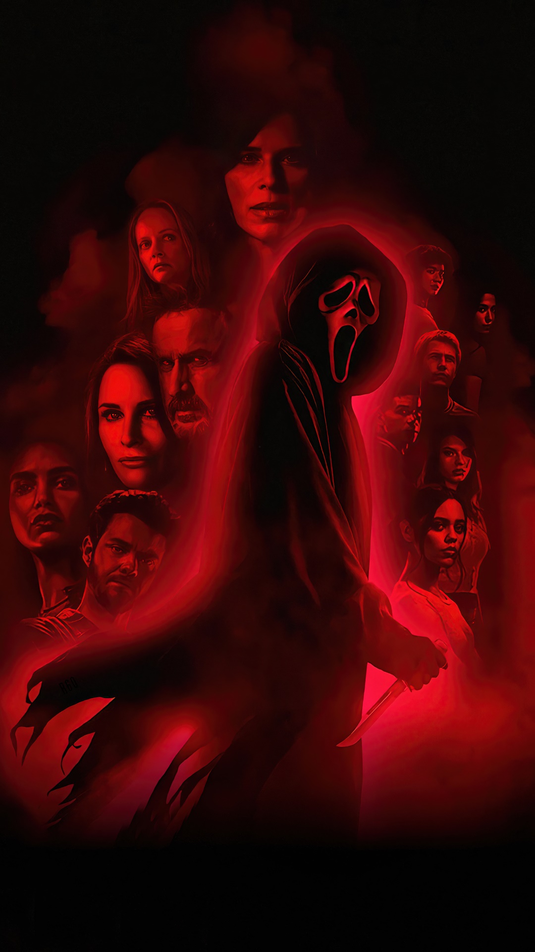 Scream 2022 movie poster with Ghostface and cast HD Phone Wallpaper