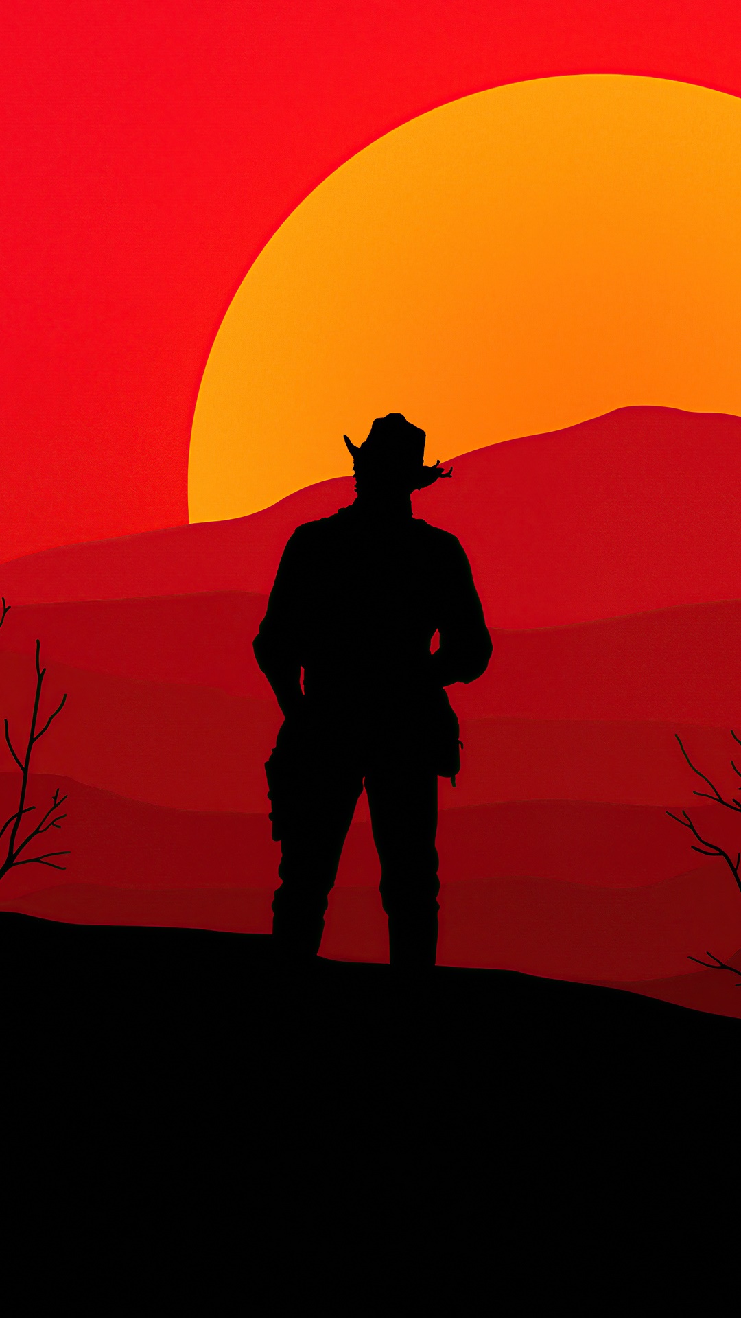 Red Dead Redemption 2 Silhouette at Sunset HD Phone Wallpaper