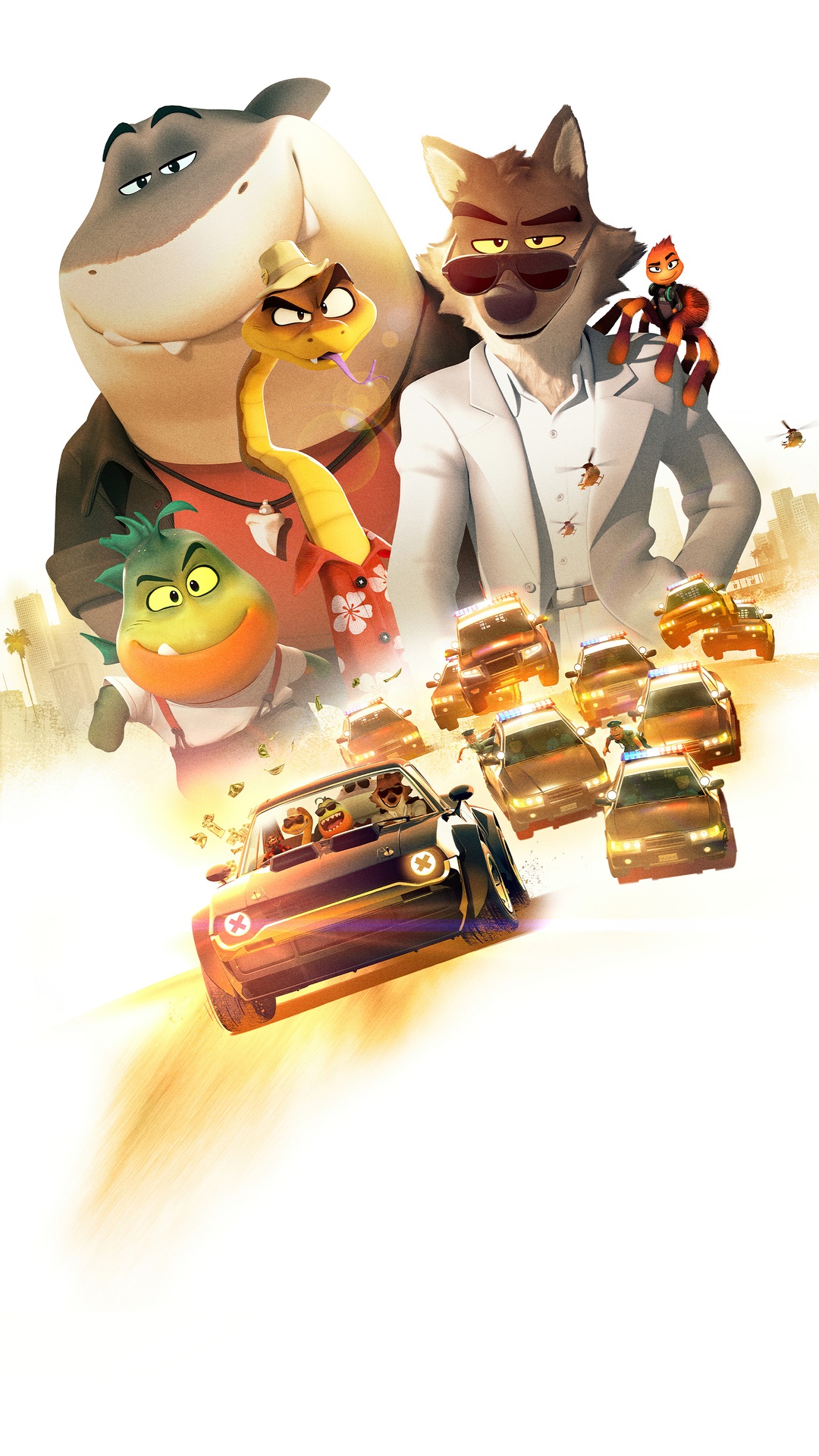 The Bad Guys movie poster with cars and police HD Phone Wallpaper