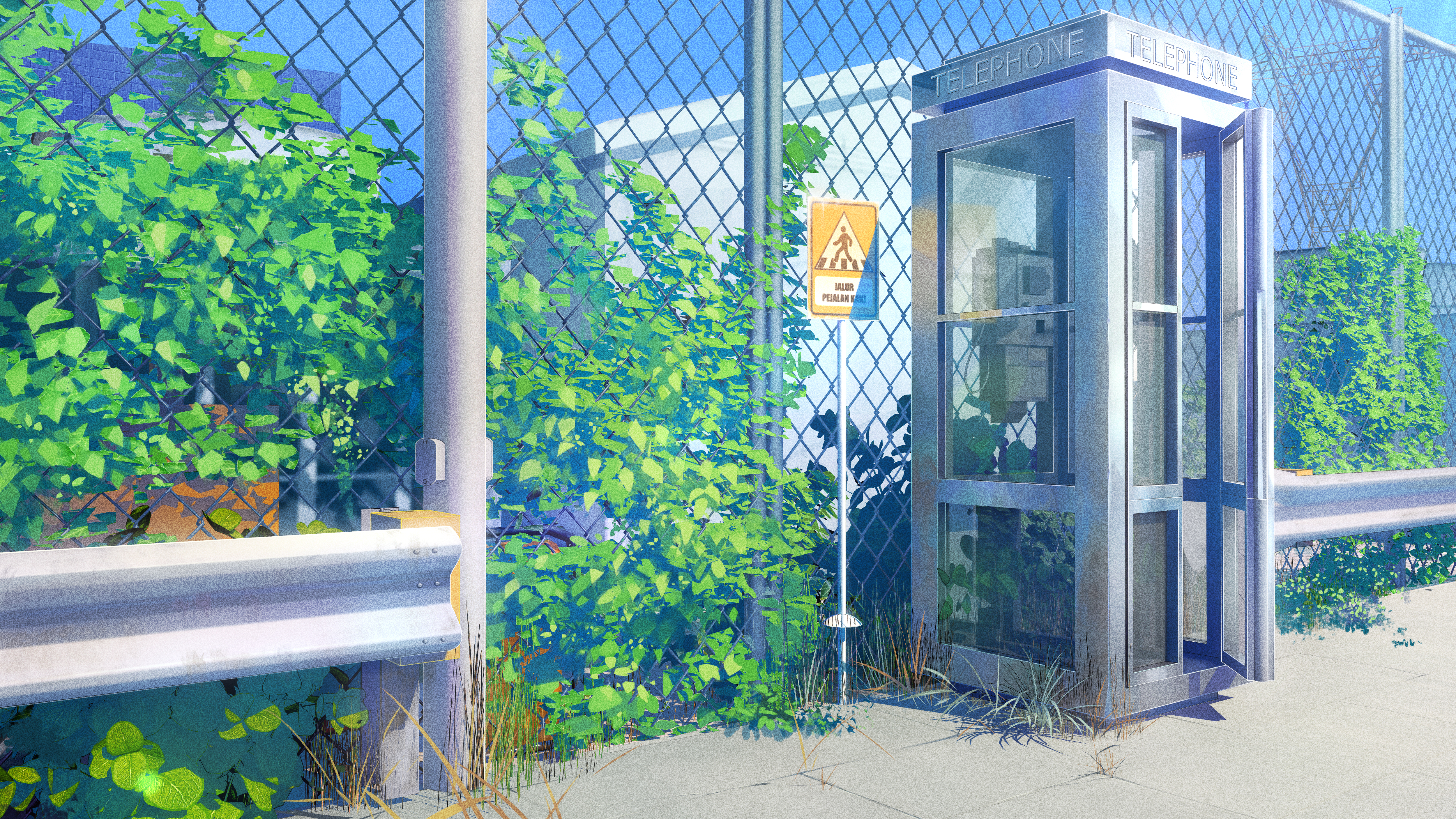 Telephone Booth with Overgrown Greenery HD Wallpaper