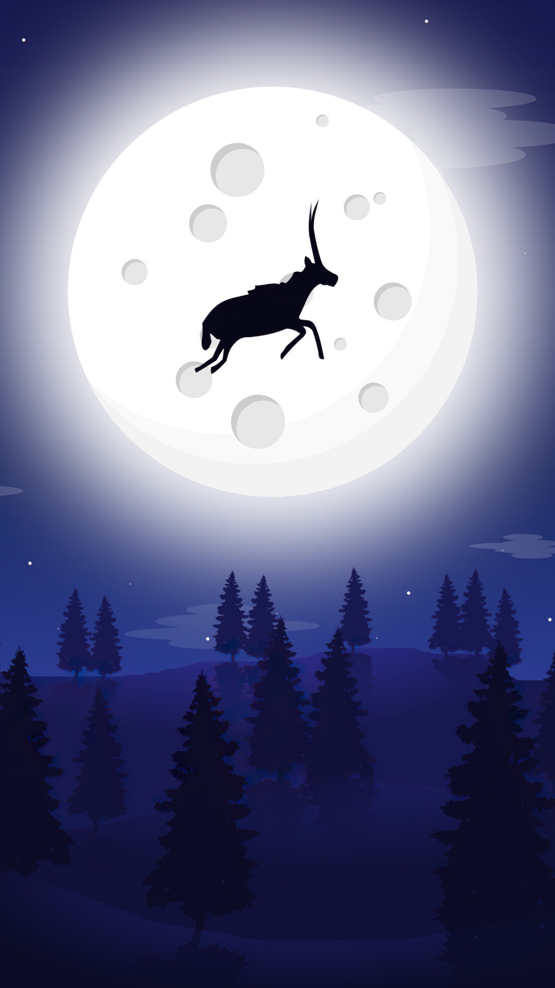 Silhouette of a deer jumping in front of a large moon HD Phone Wallpaper