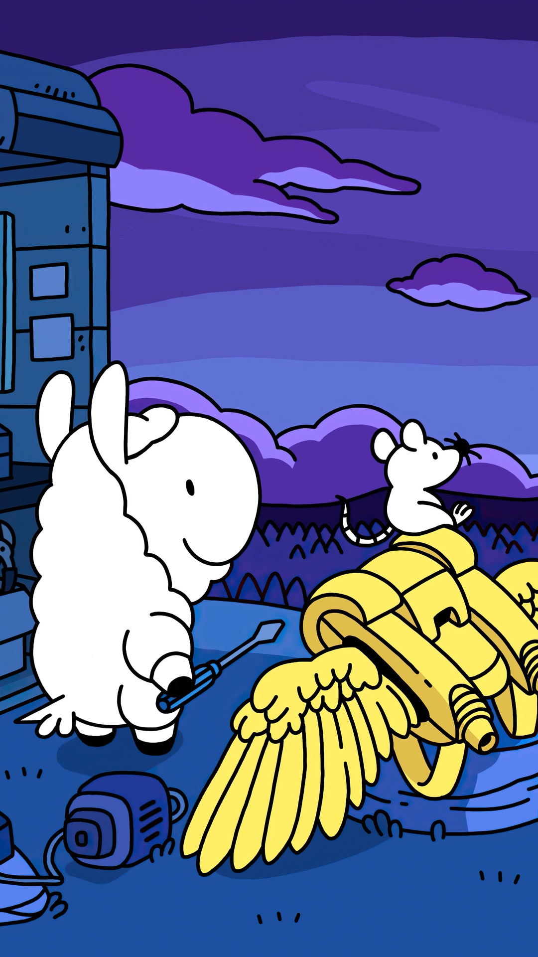 A sheep and a mouse in a surreal landscape HD Phone Wallpaper