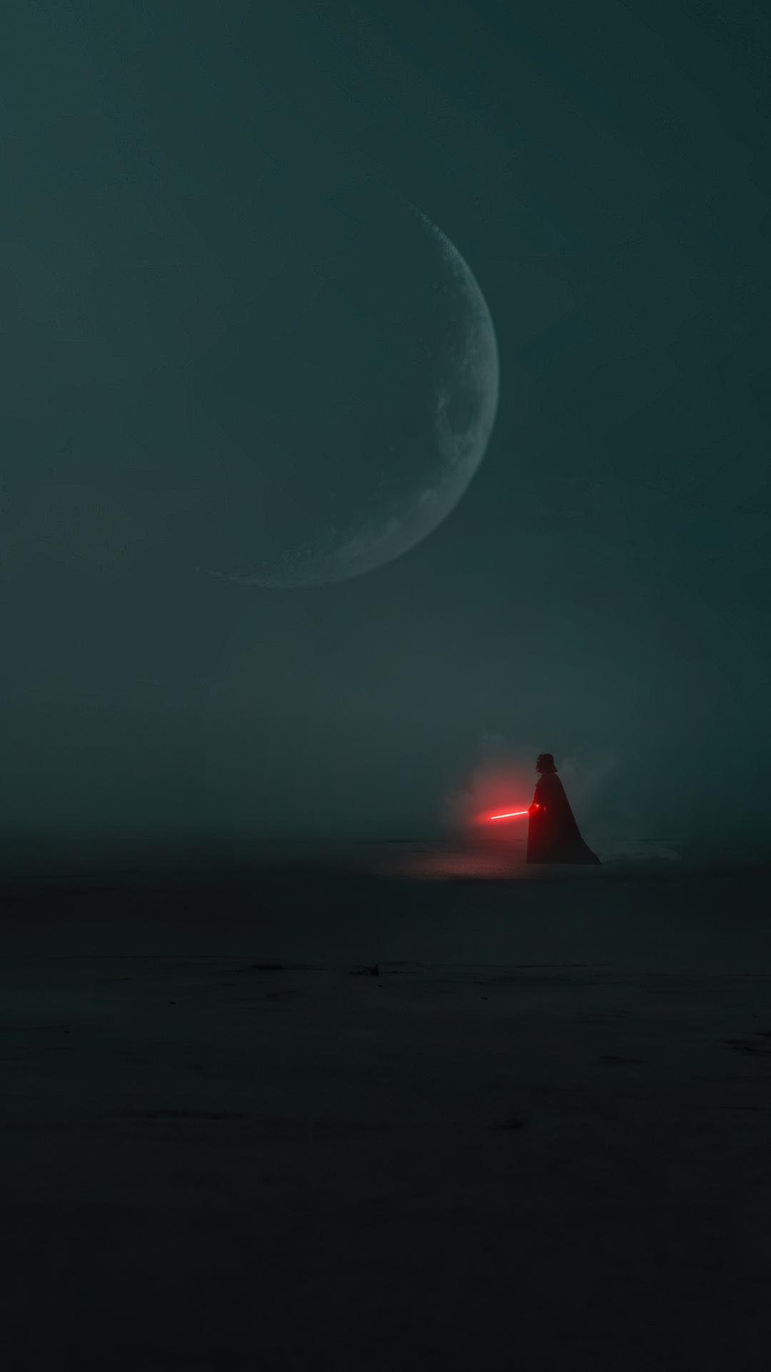 Darth Vader with Red Lightsaber and Moon 4K HD Phone Wallpaper