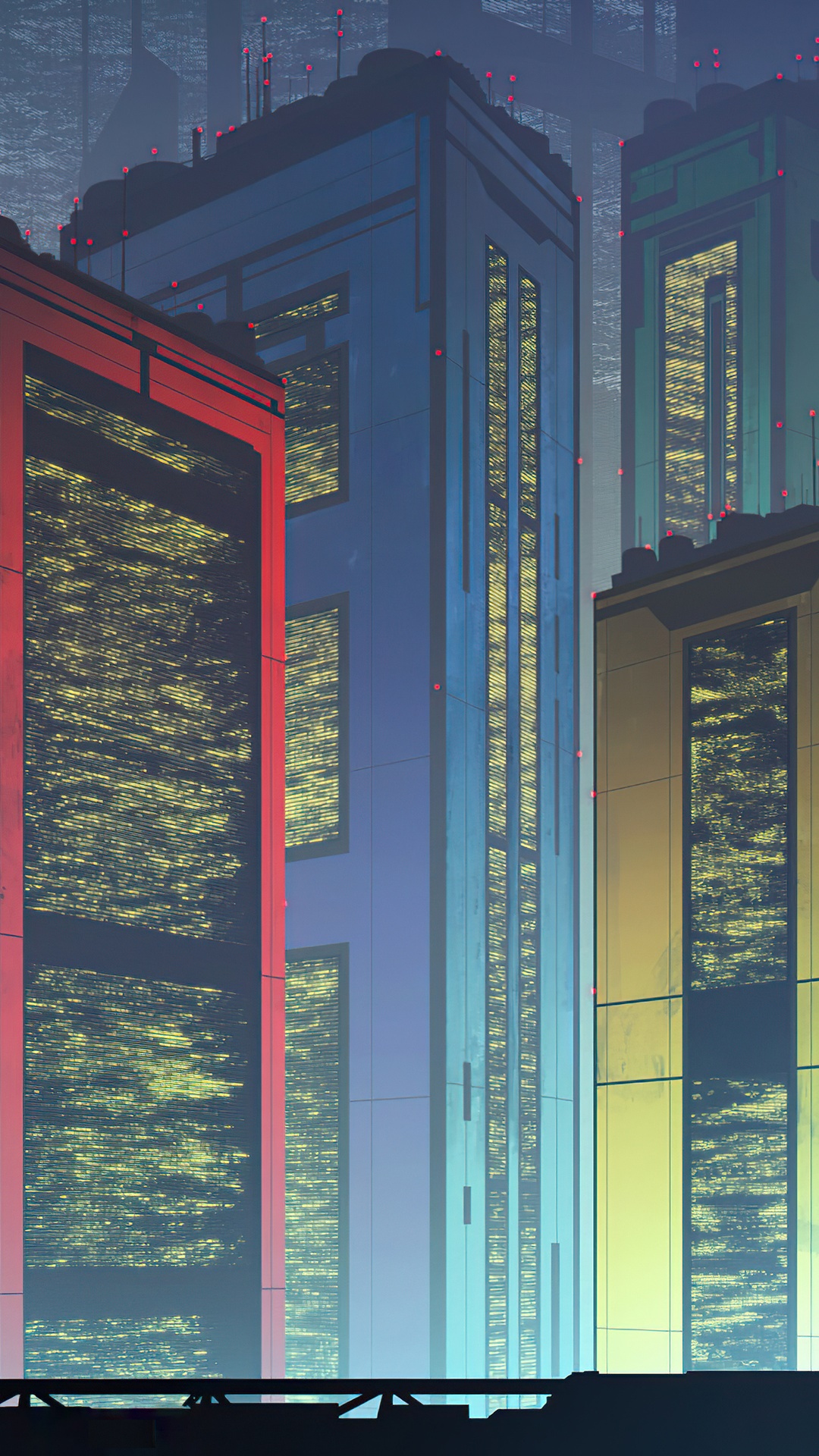 Cyberpunk Cityscape with Tall Buildings HD Phone Wallpaper