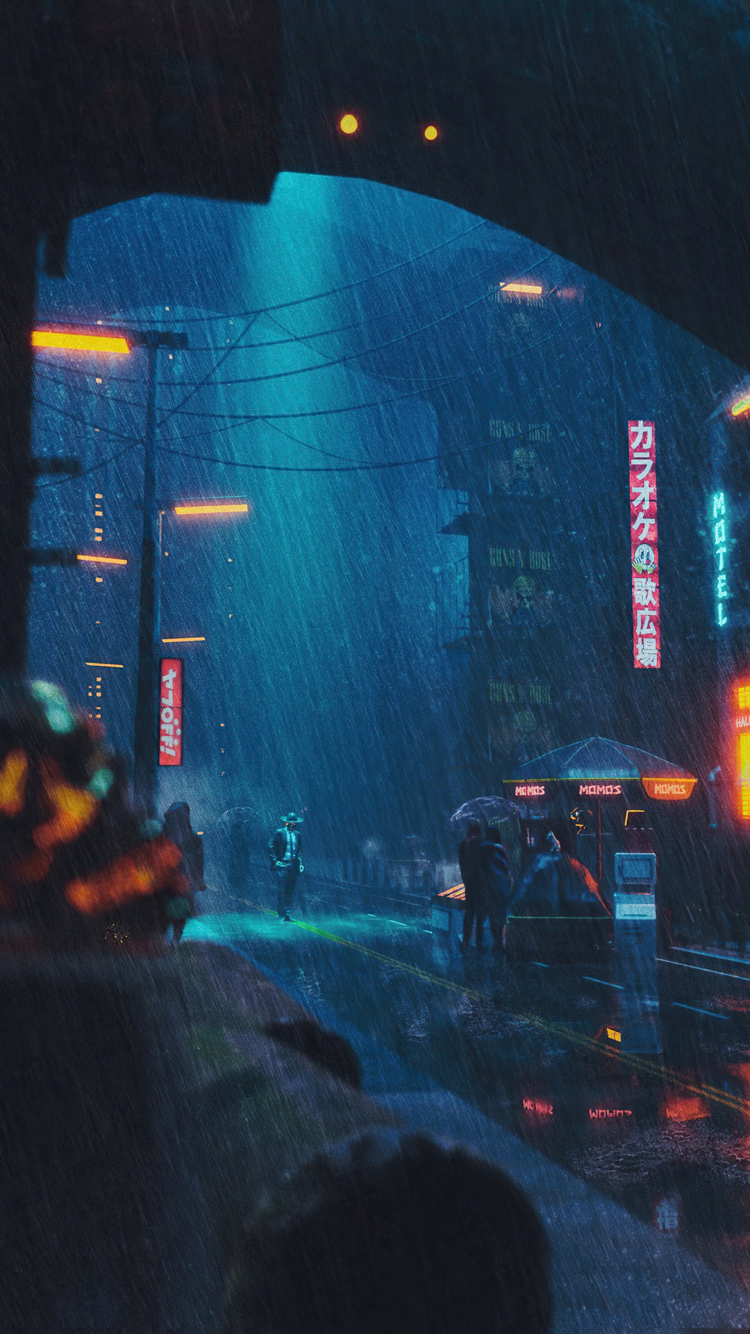 Cyberpunk City Street in the Rain HD Phone Wallpaper