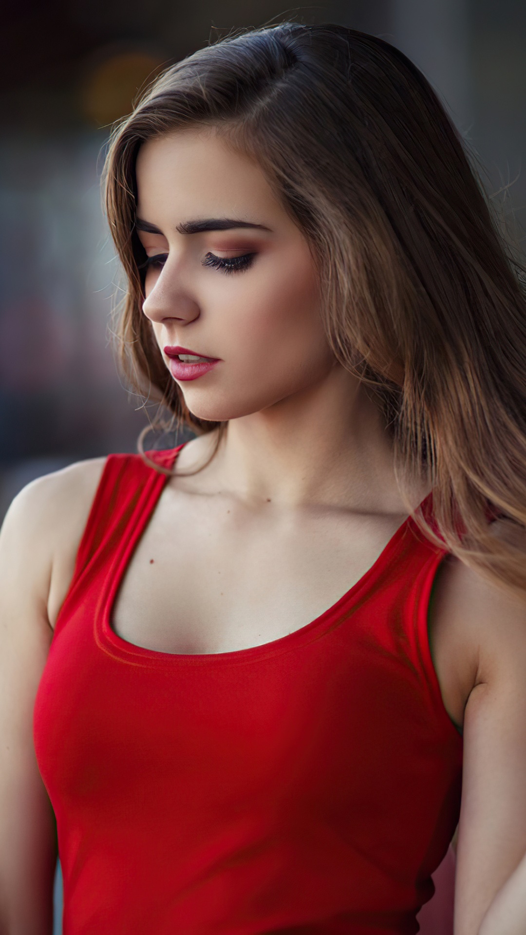 Woman in a red dress HD Phone Wallpaper