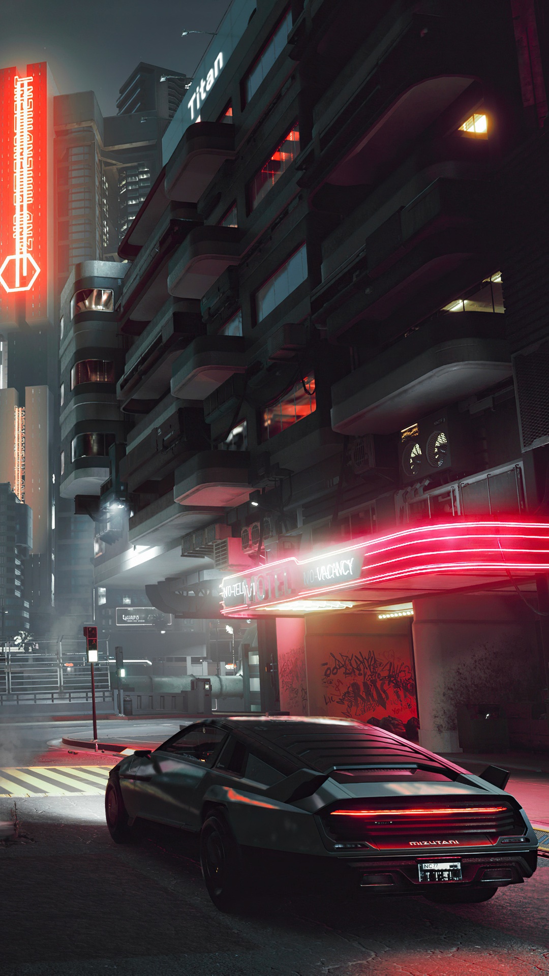 Cyberpunk 2077 car in a neon city HD Phone Wallpaper