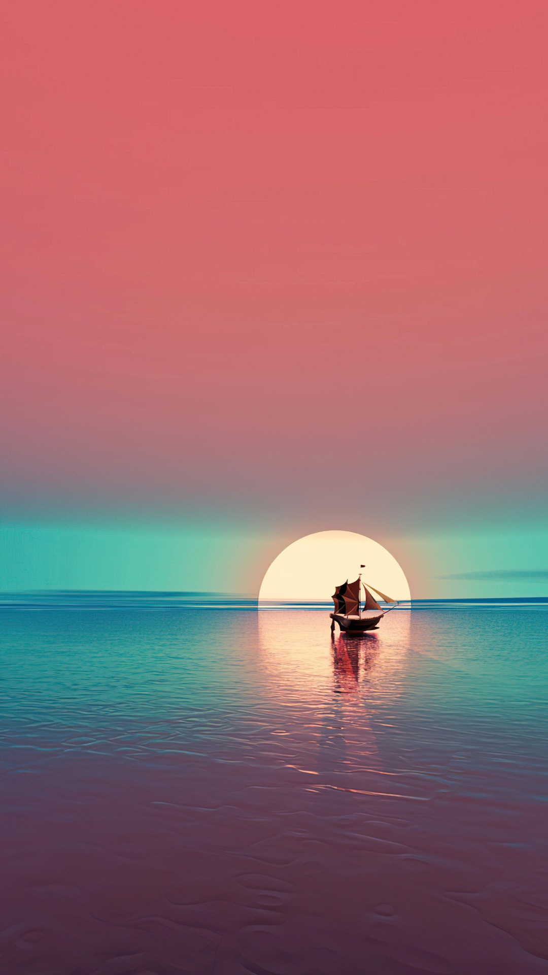 Minimalist sailboat at sunset digital art 4K HD Phone Wallpaper