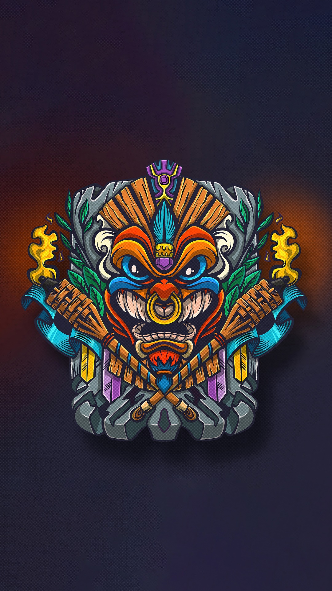 Digital Art Illustration of a Tribal Mask HD Phone Wallpaper