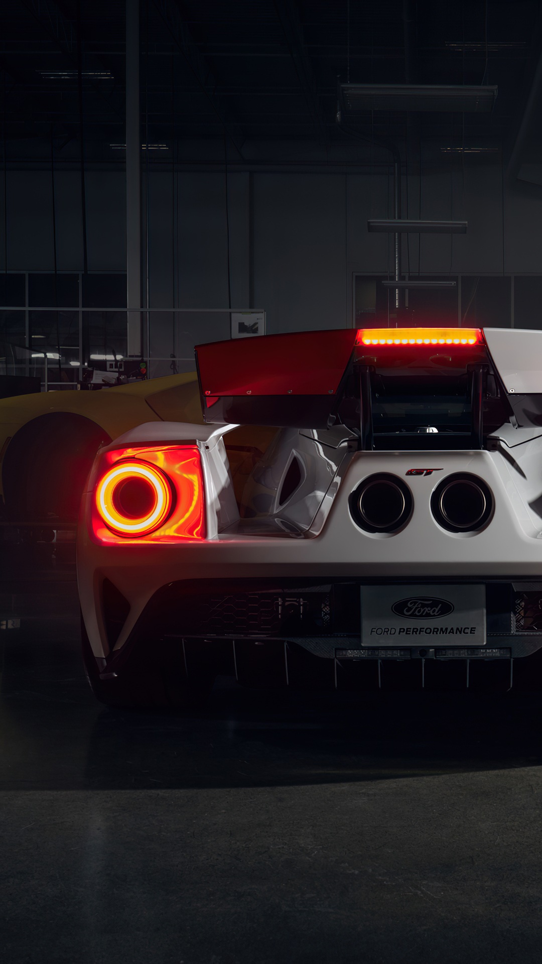 Ford GT rear view with red taillights HD Phone Wallpaper