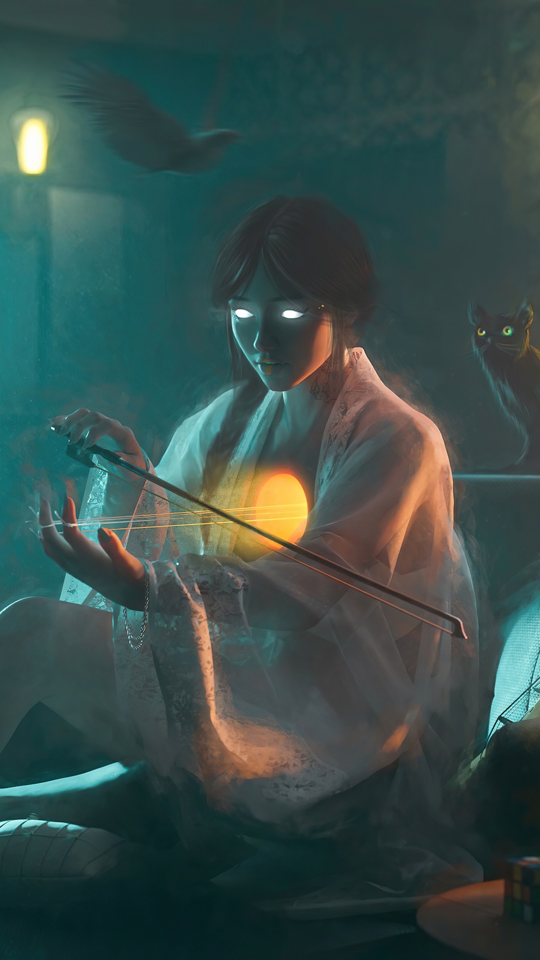 Digital Art of a Woman Playing a Stringed Instrument HD Phone Wallpaper