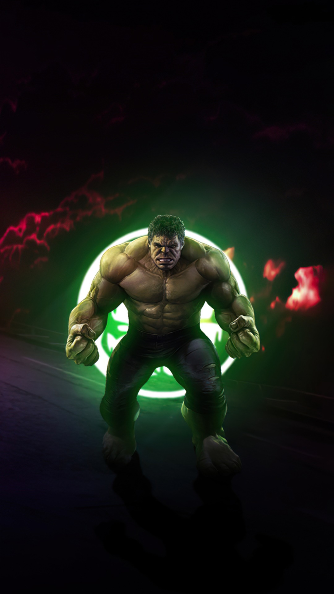 Hulk in front of a green glowing circle HD Phone Wallpaper