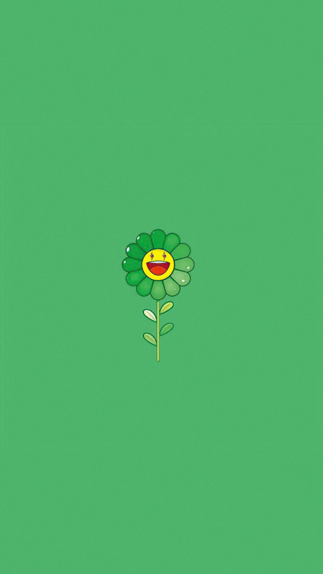 Green flower with smiling face artwork HD Phone Wallpaper
