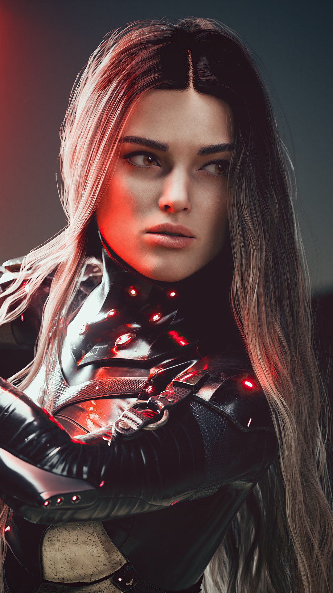 Artwork of a woman in futuristic armor HD Phone Wallpaper