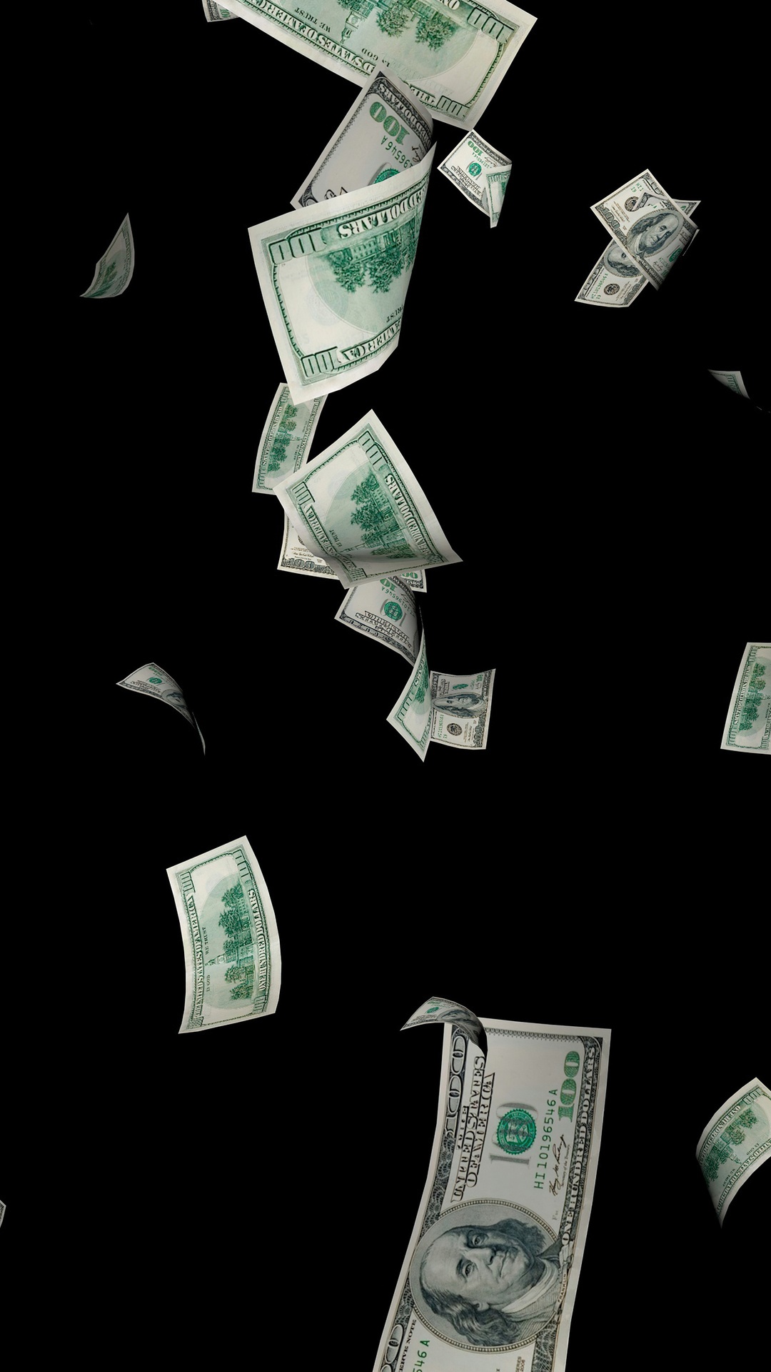 One Hundred Dollar Bills Falling HD Phone Wallpaper