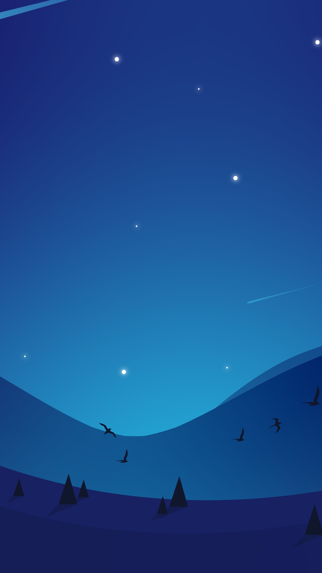 Minimalist night landscape with stars and birds HD Phone Wallpaper