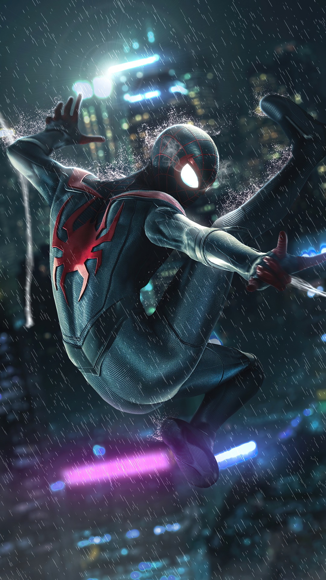 Spider-Man Miles Morales in the Rain HD Phone Wallpaper