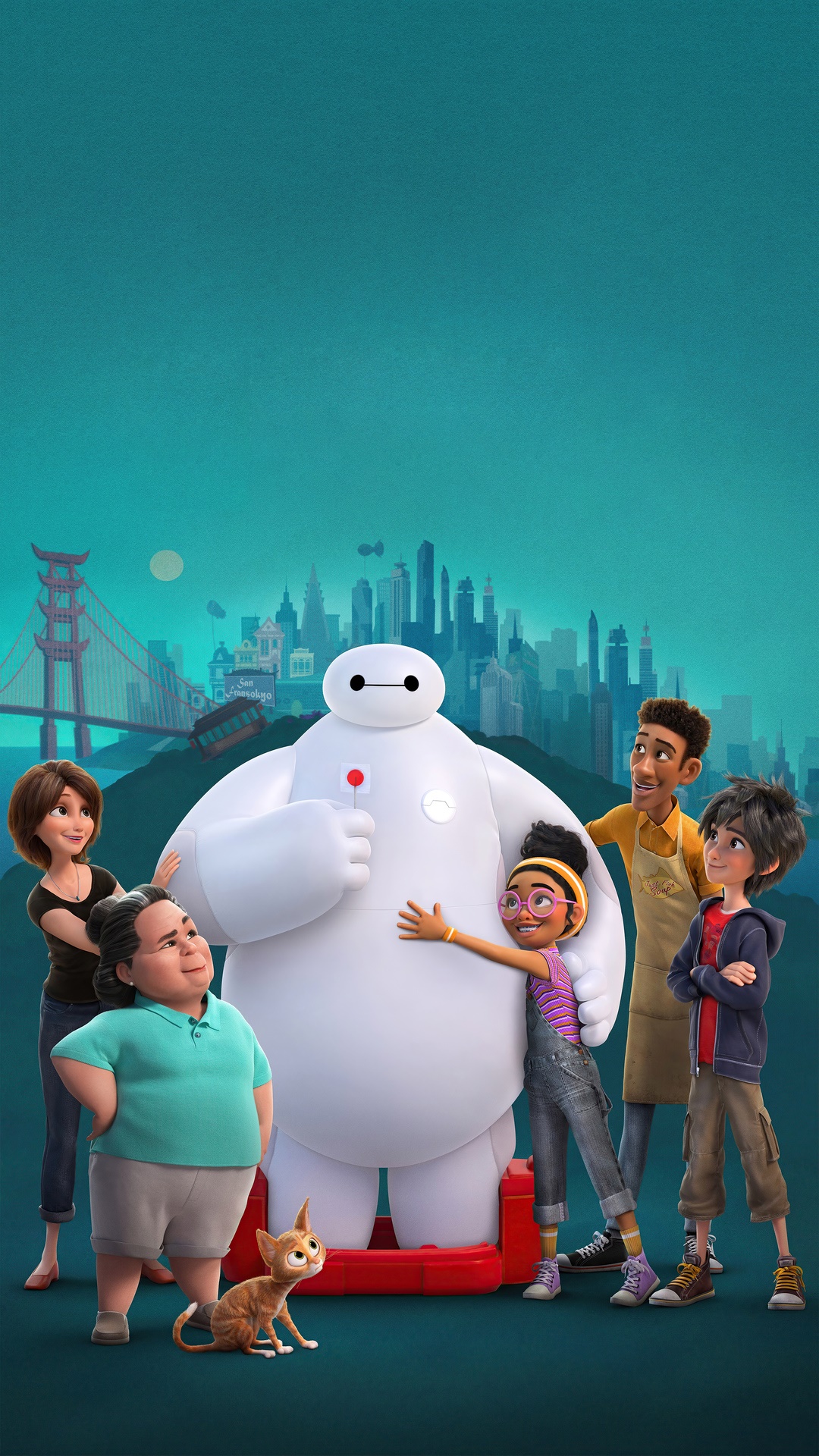 Baymax and friends in San Fransokyo HD Phone Wallpaper